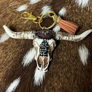 Western Bull Skull Keychain with Tassel